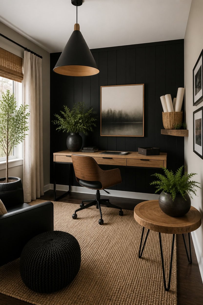 black and wood office styling