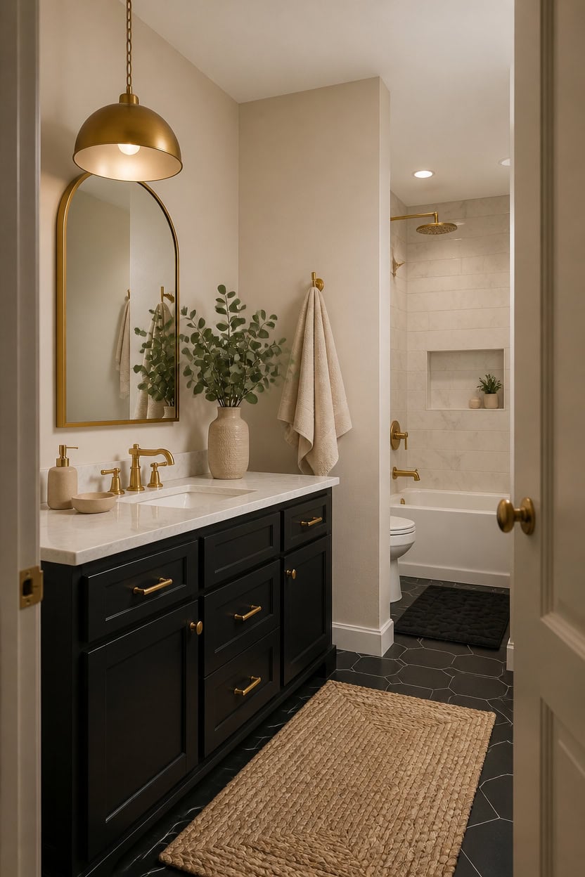 black beige gold bathroom