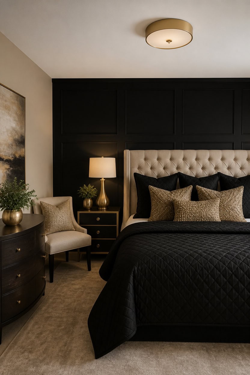 black beige gold bedroom