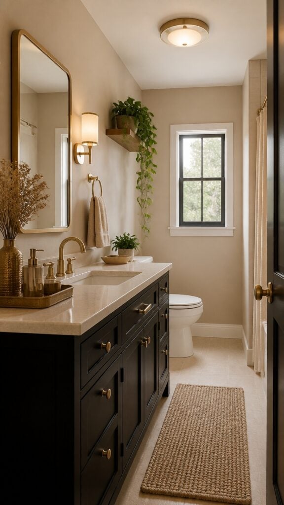 How Black and Beige and Gold Turned an Ordinary Bathroom Into a Personal Standard
