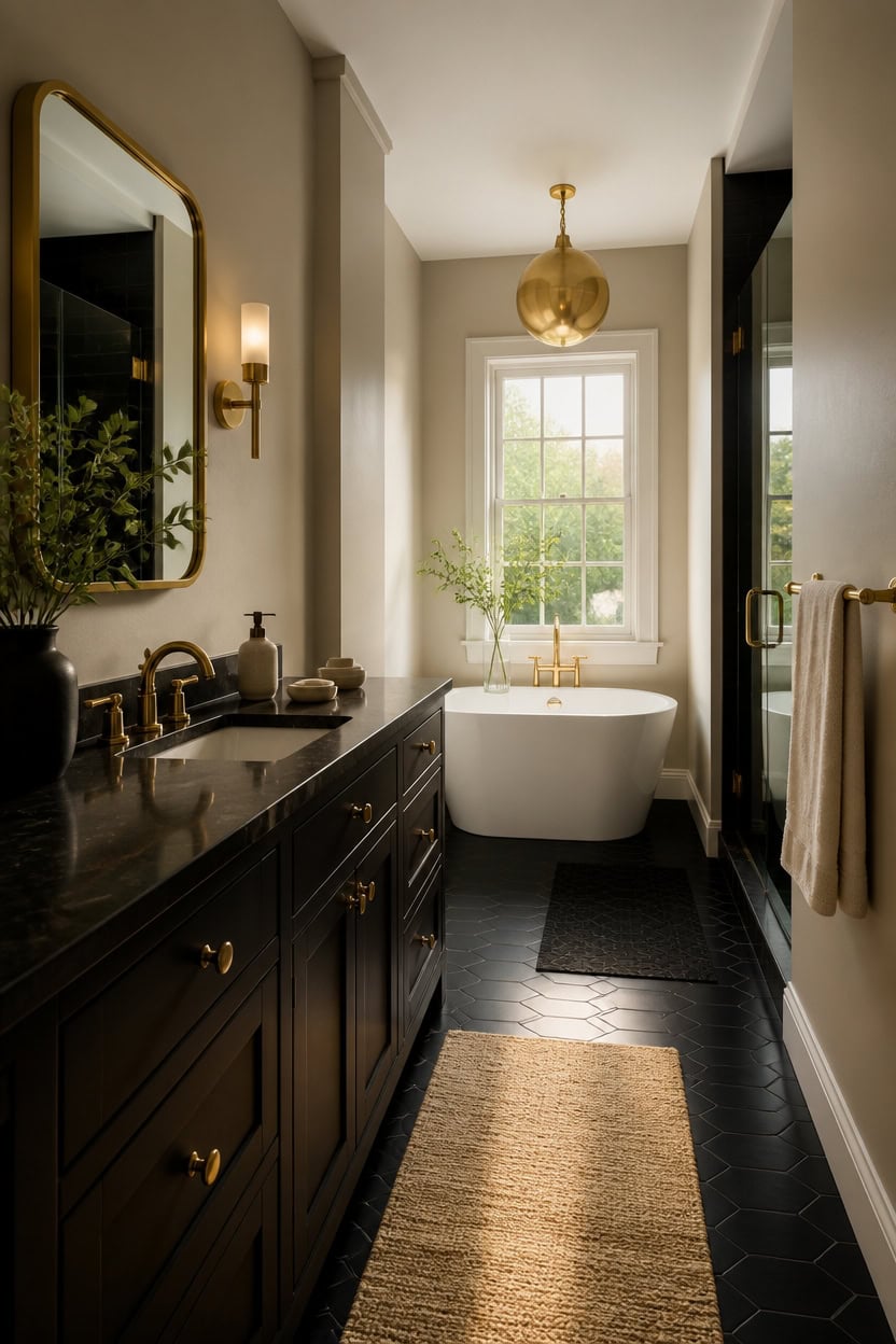 black tile gold accents