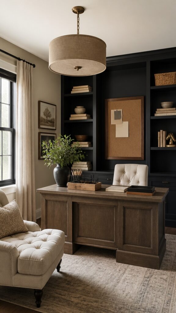Black and Wood Home Office for Women Who Think Better With Texture Nearby