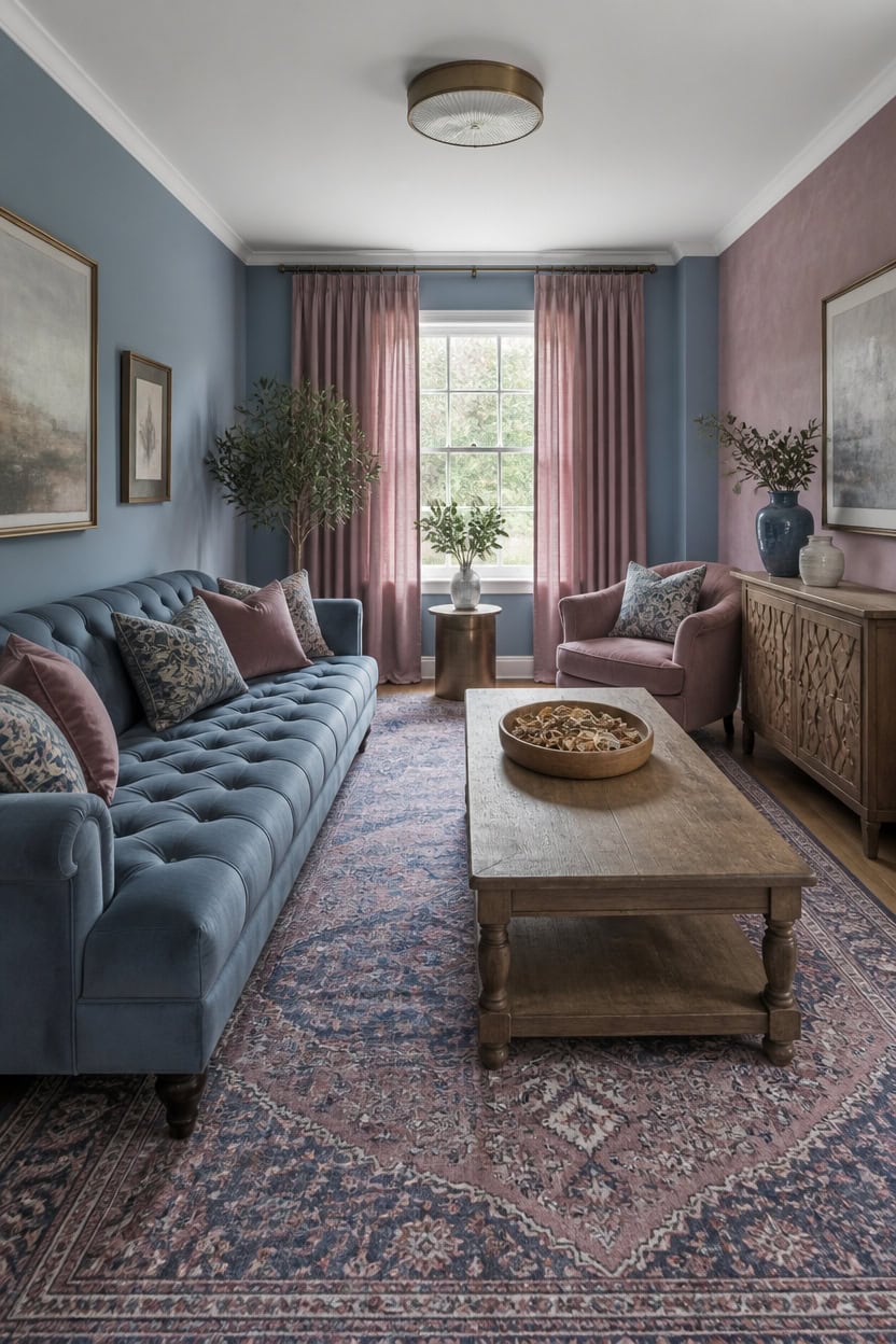 blue and mauve anchored room