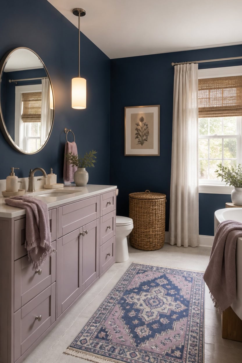 blue and mauve bathroom