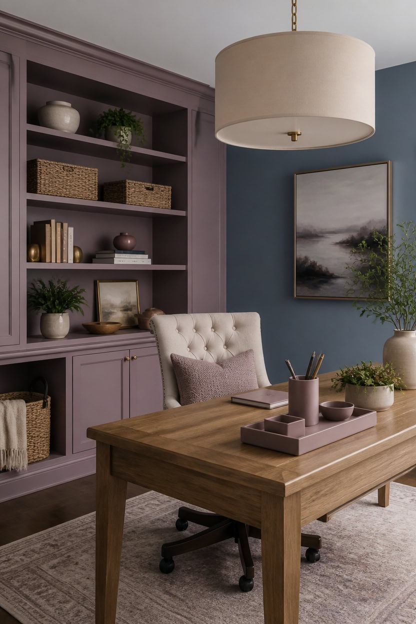 blue and mauve curated workspace