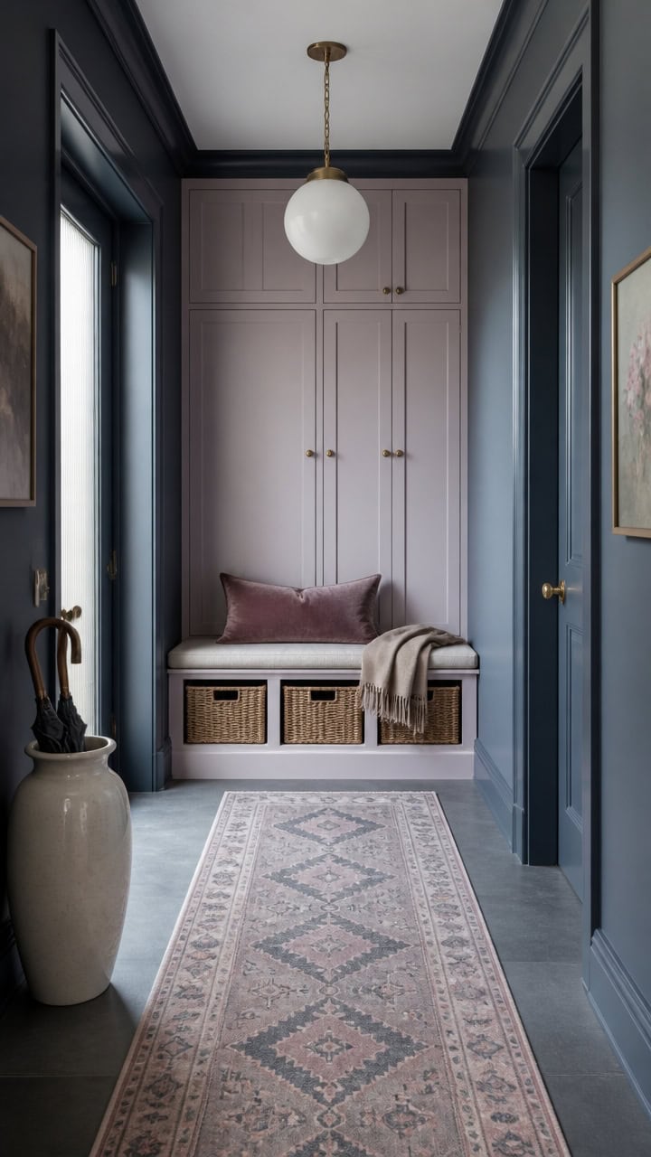 blue and mauve hallway