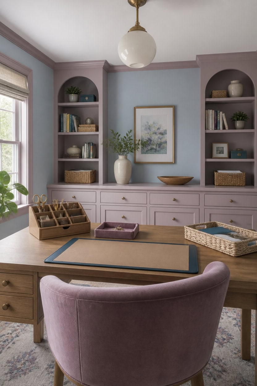blue and mauve workspace