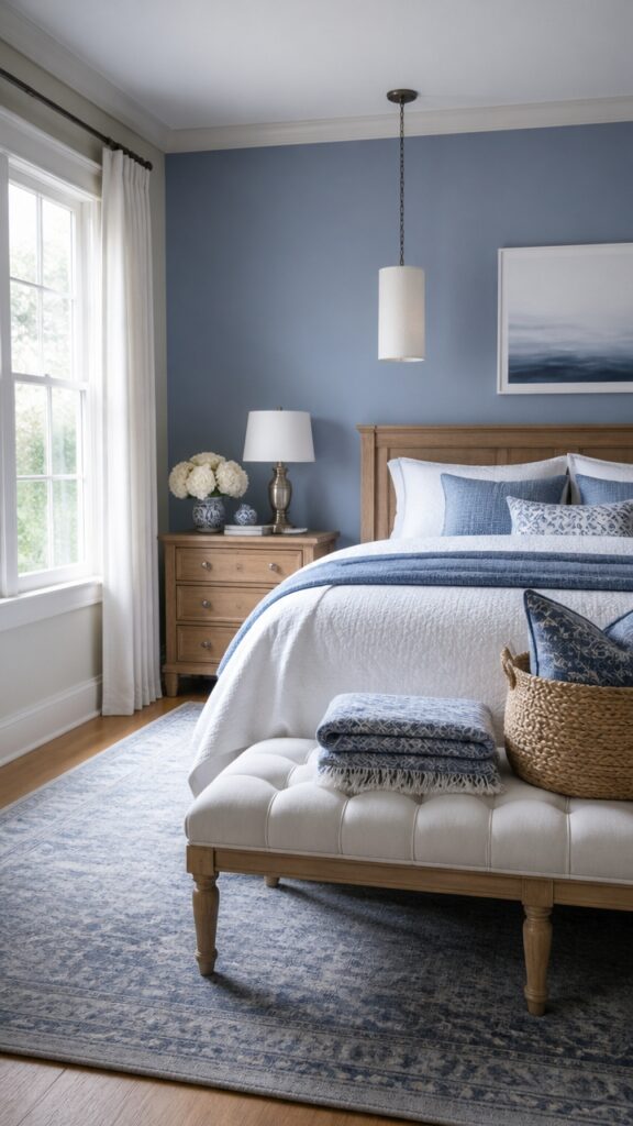 Blue and White Bedroom for Women Who Sleep Under Something They Chose Carefully
