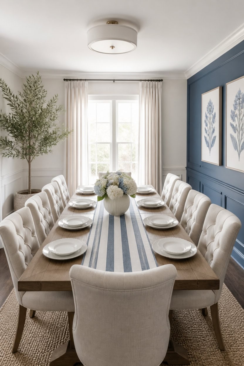 blue and white cozy diningroom
