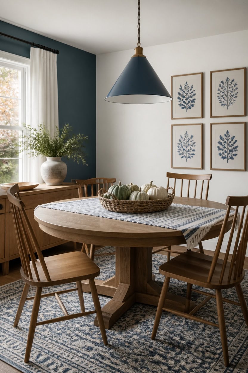 blue and white dining vignette