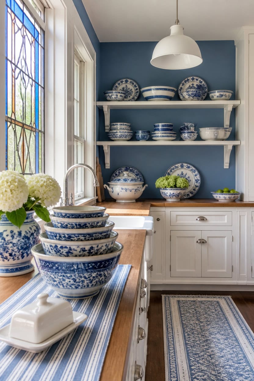blue and white kitchen harmony