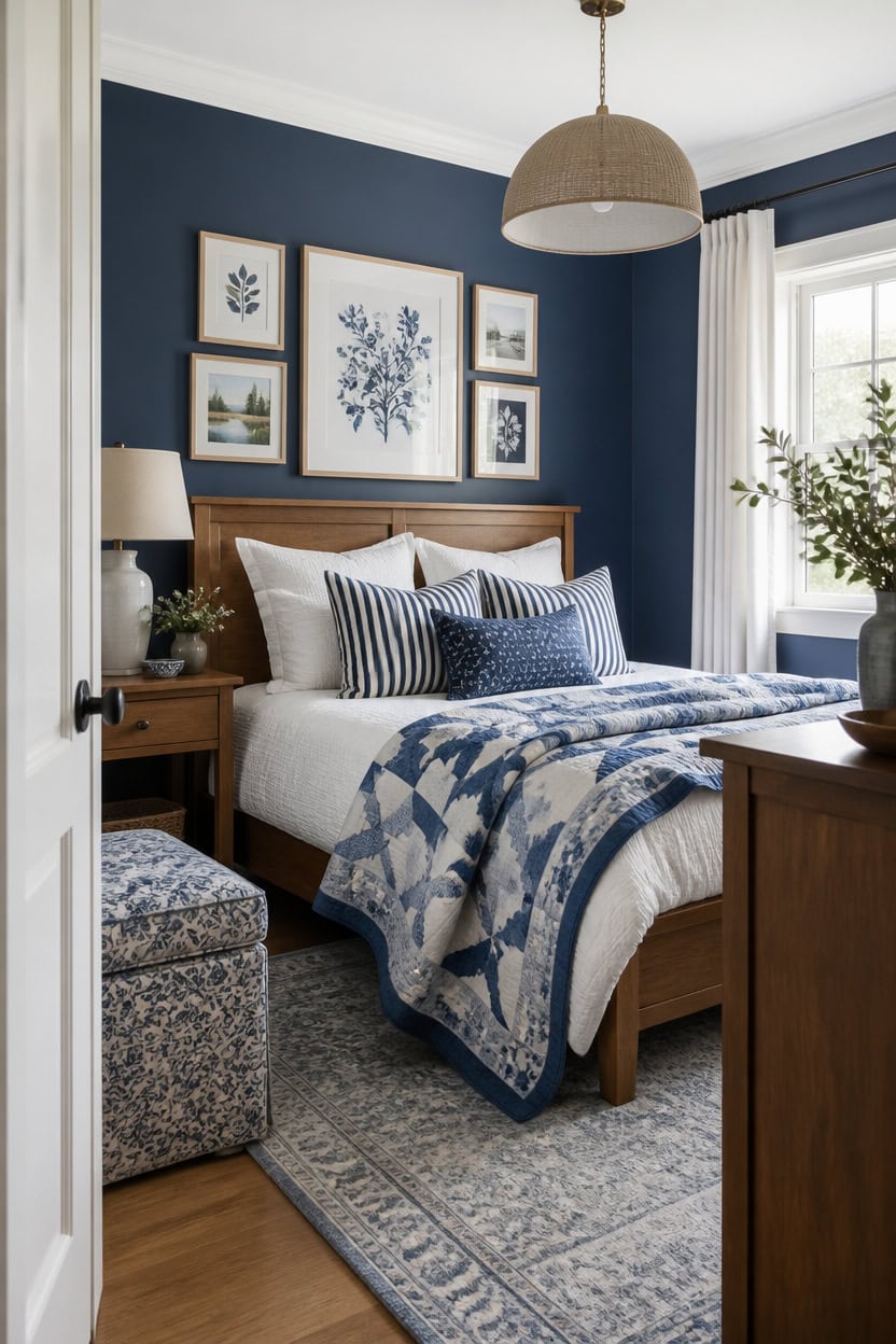 blue and white patterned retreat
