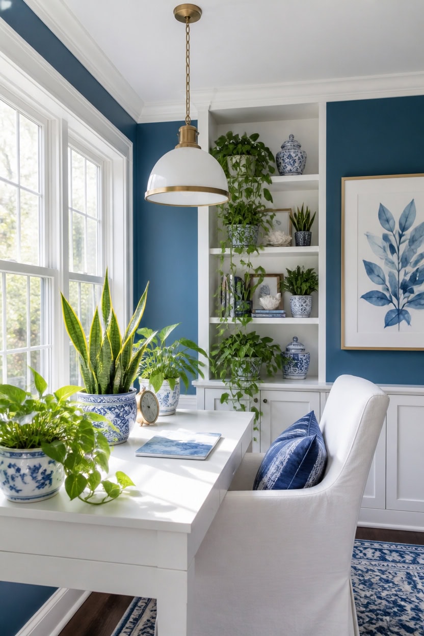blue and white plant vignette