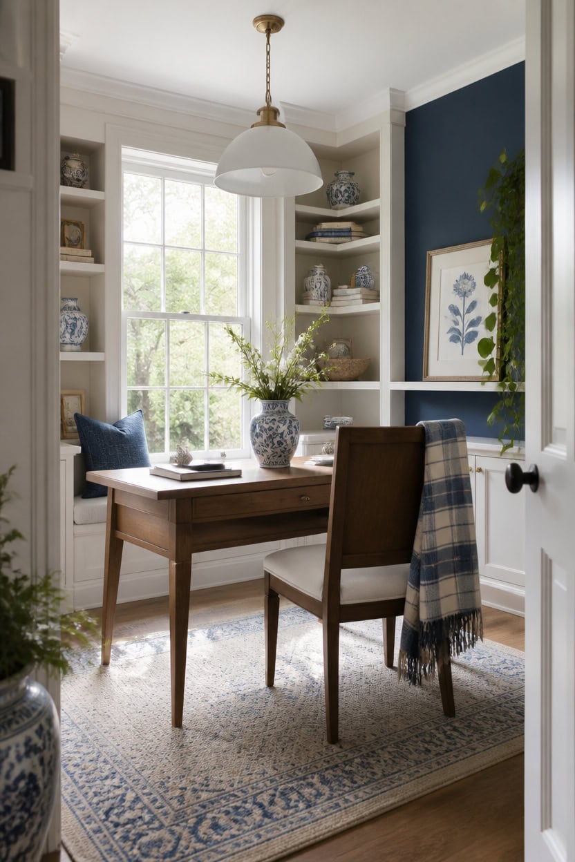 blue and white seasonal office