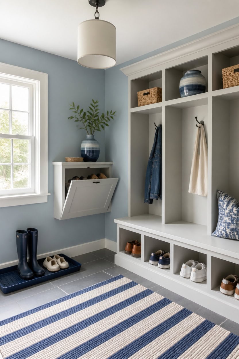 blue and white shoe storage