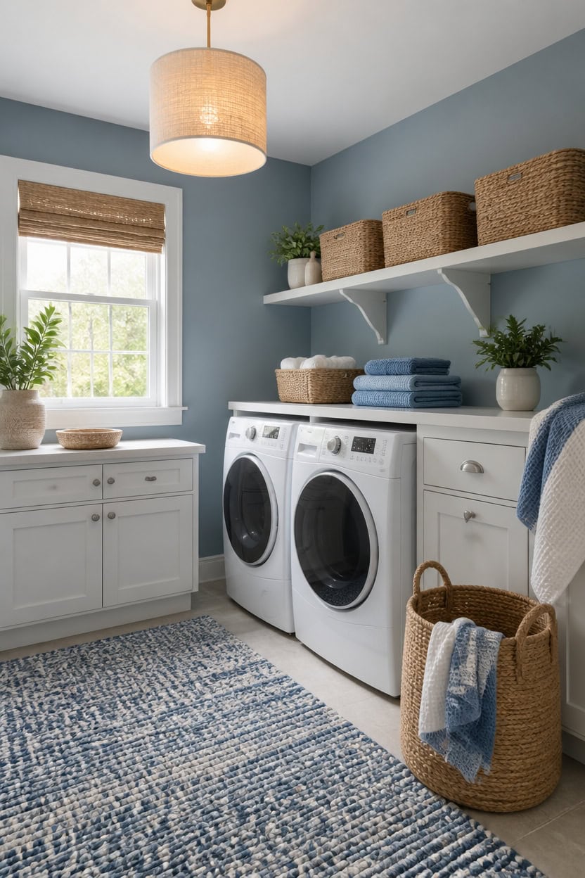 blue and white textured laundry