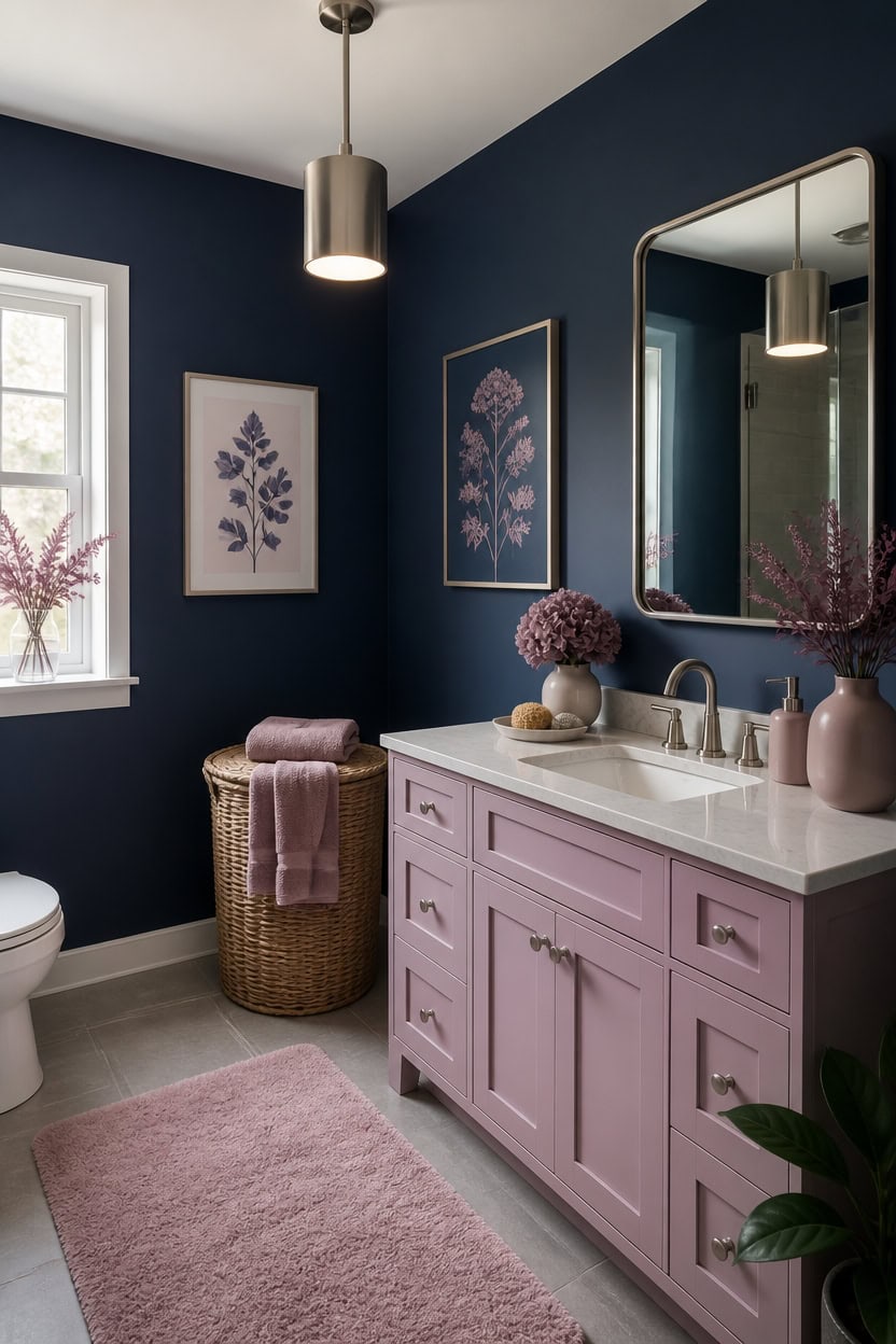 blue dominates mauve accents