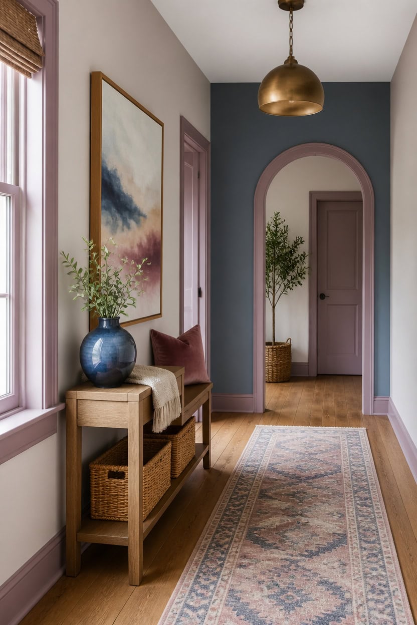 blue dusk mauve trim