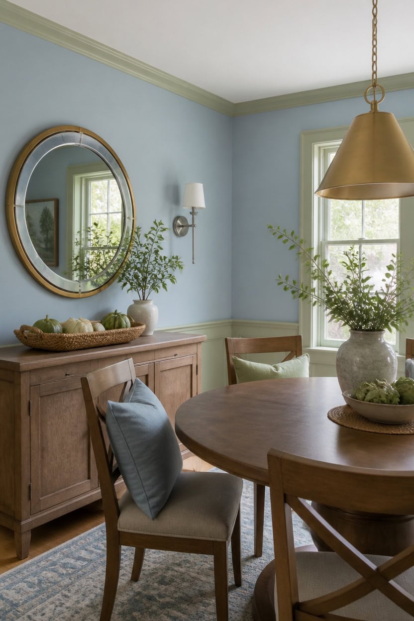 blue green mixed metal dining