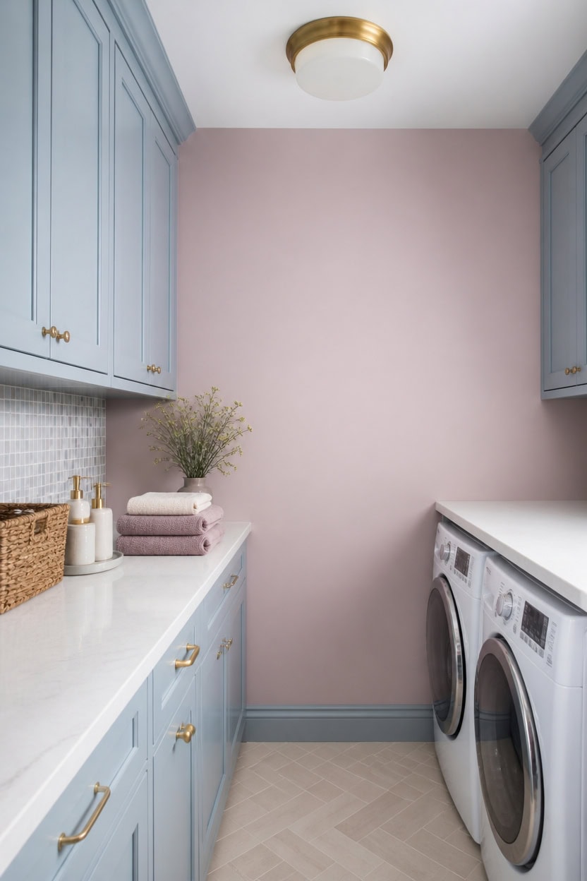 blue mauve laundry counter vignette