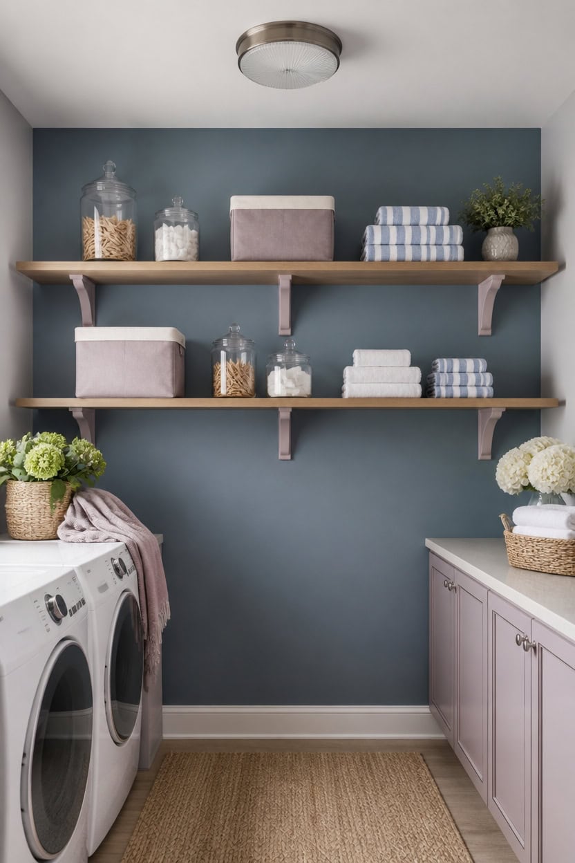 blue shelves mauve brackets