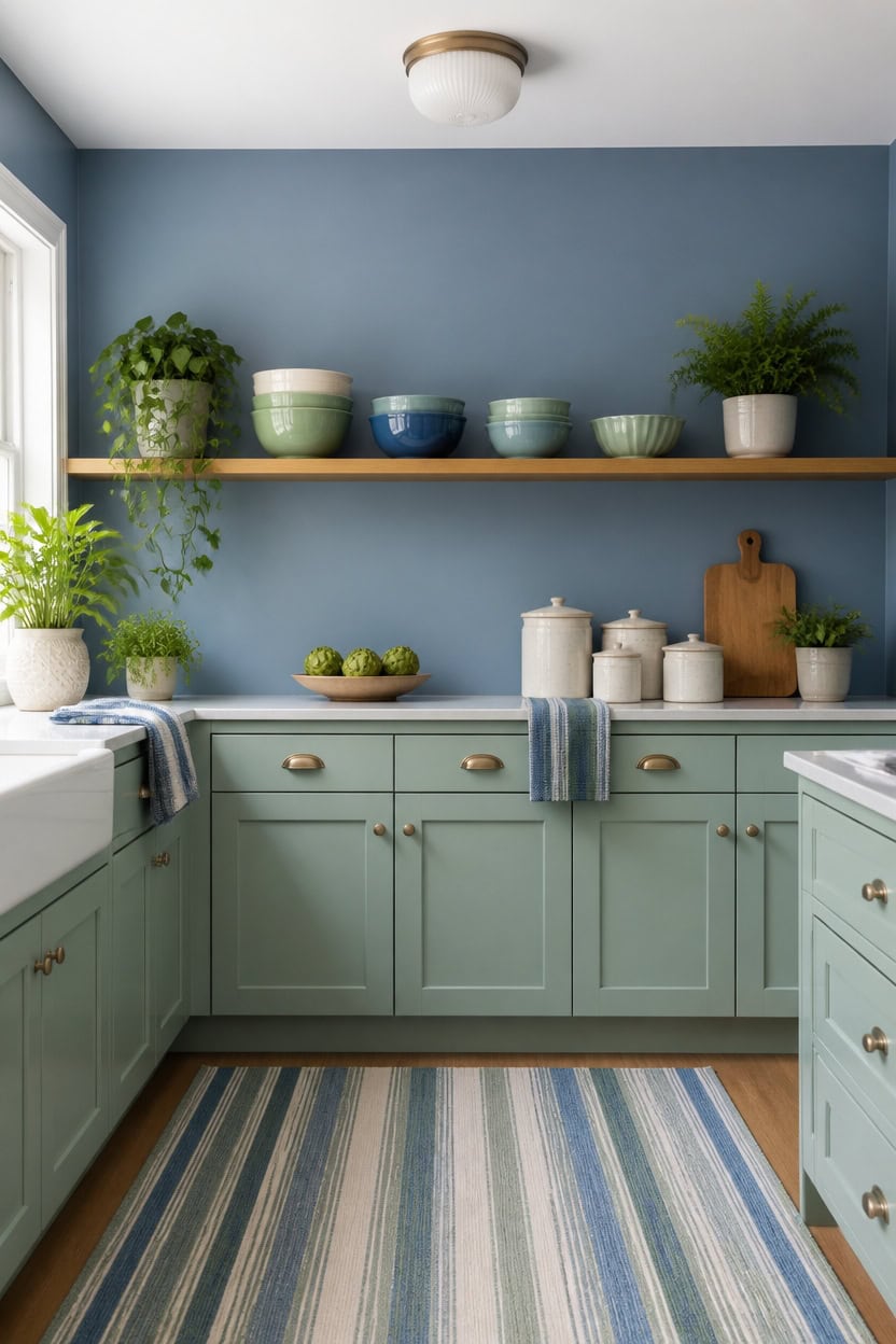 blue walls green cabinets
