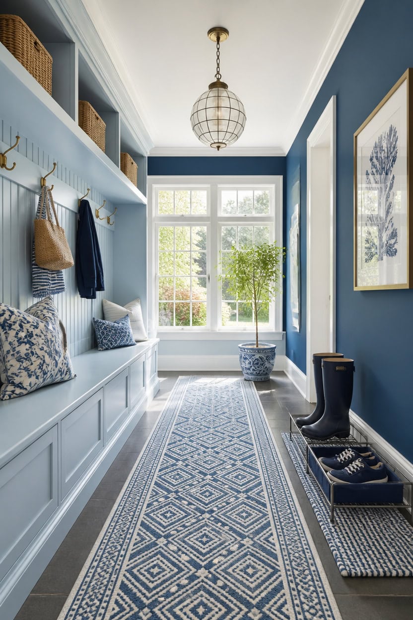 blue white runner hides dirt