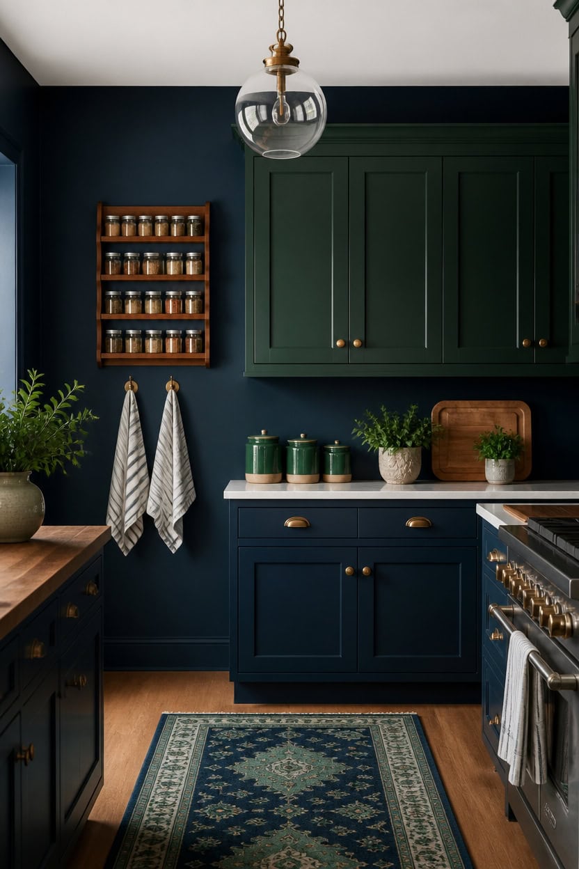 bold blue green kitchen contrast