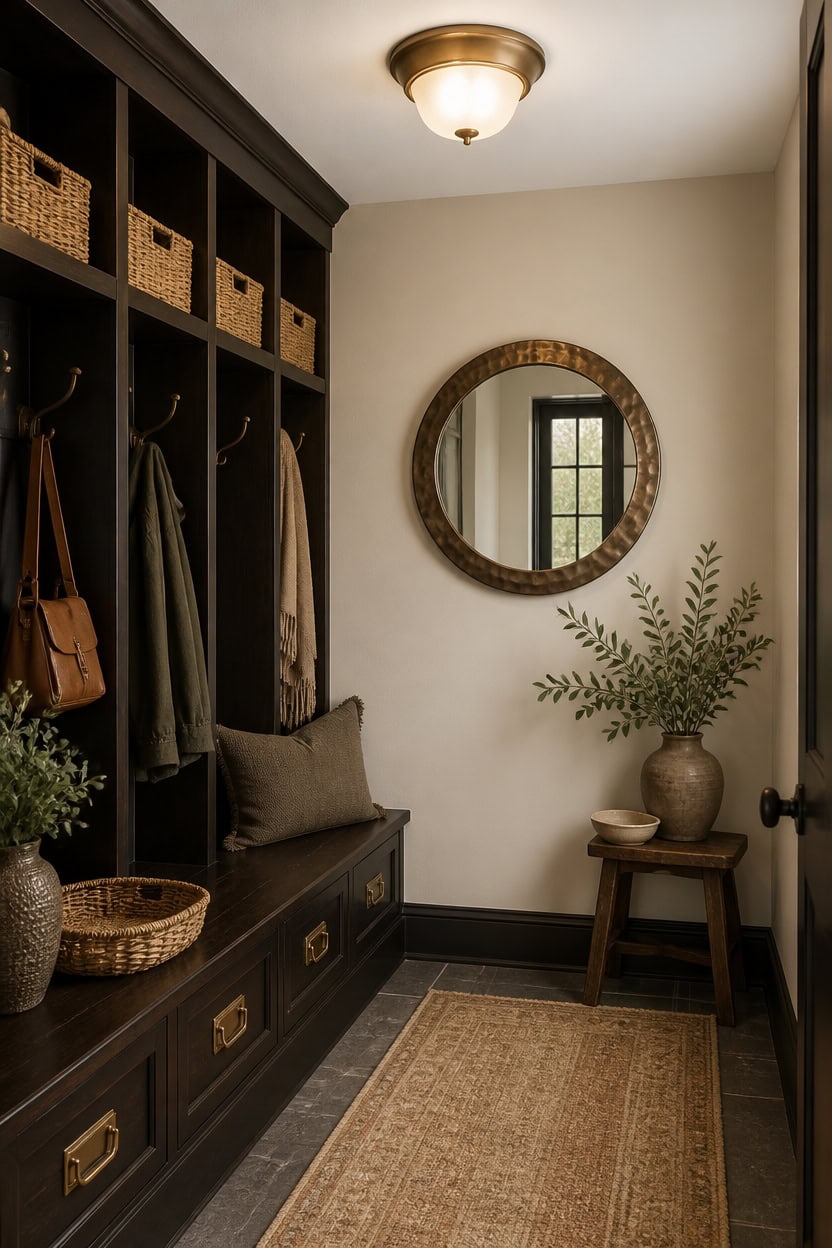 brass hardware on contrasting surfaces