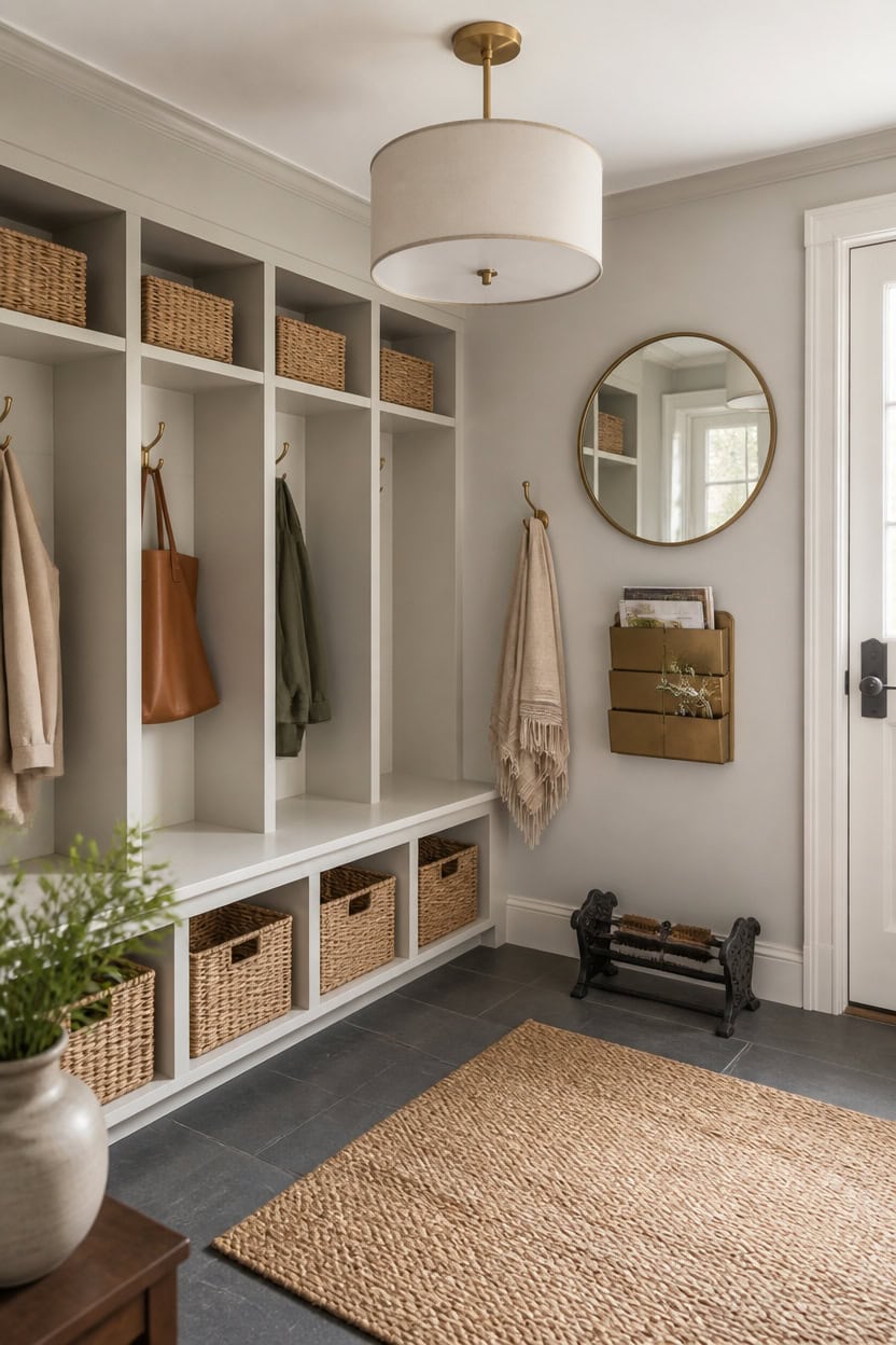 brass hardware warms gray