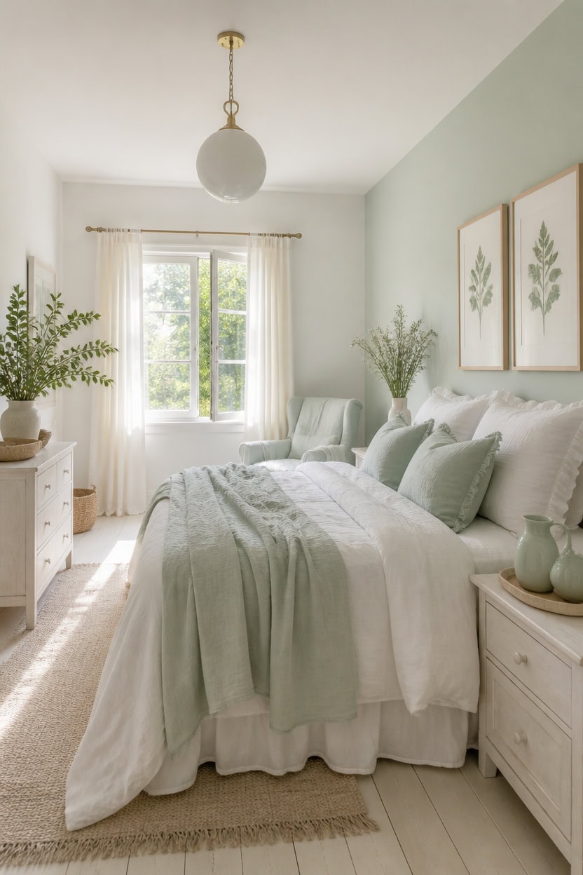breezy mint bedroom vignette