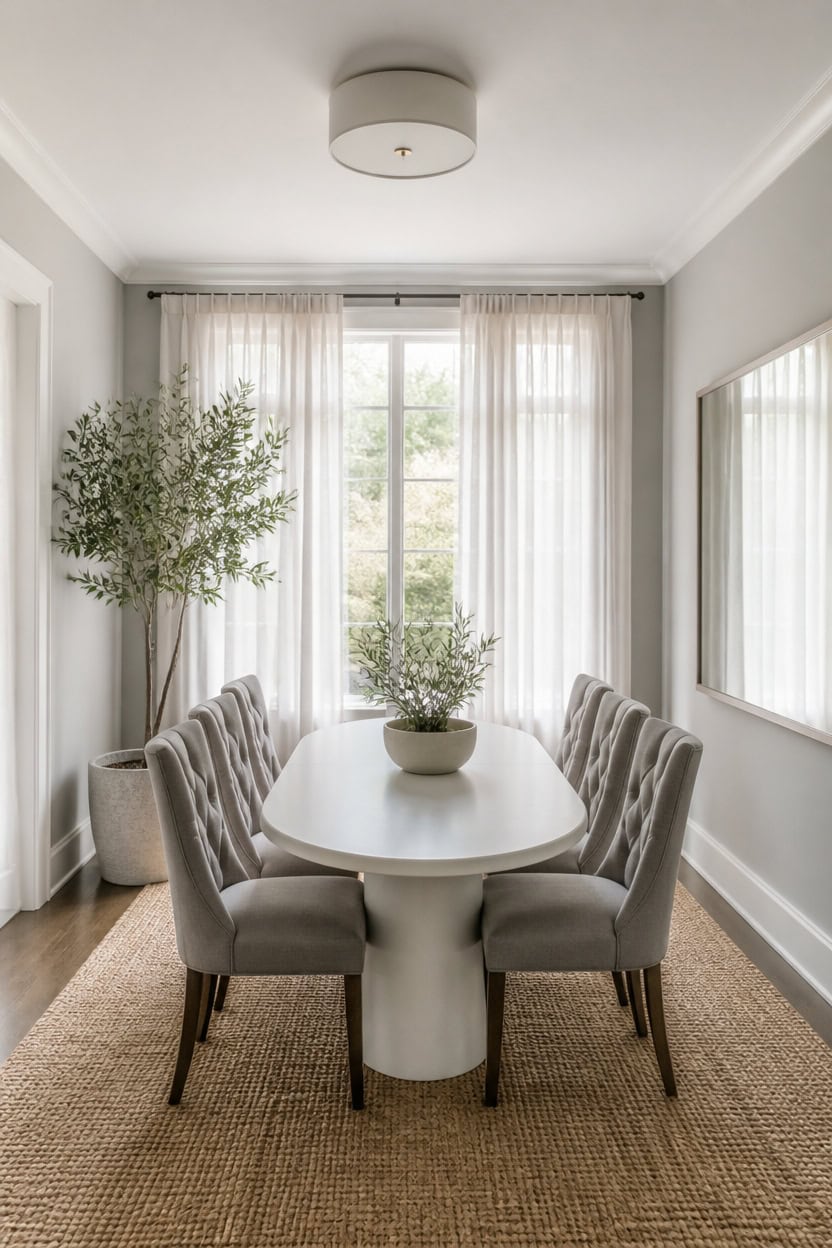bright airy gray dining vignette