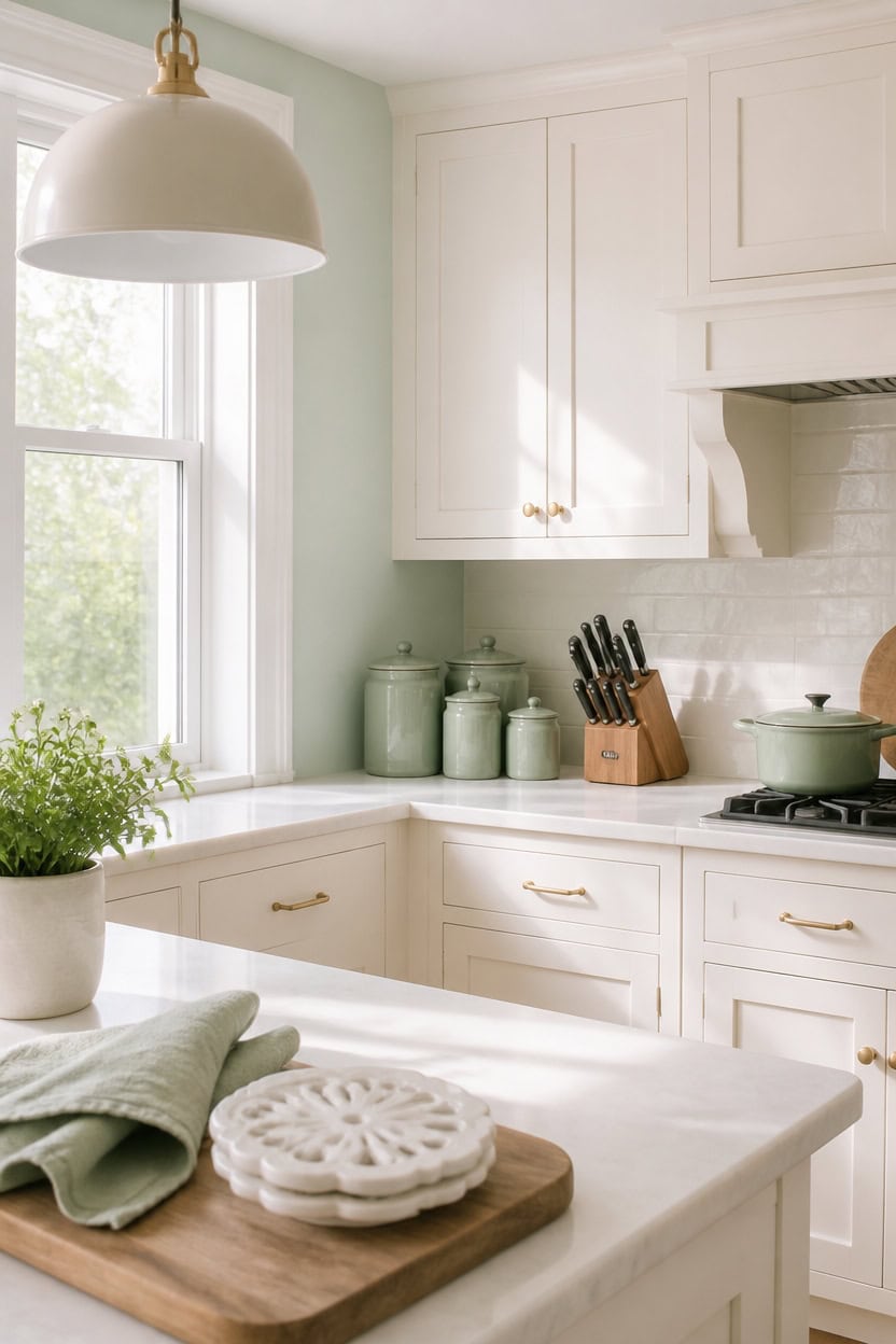 bright mint kitchen with warmth