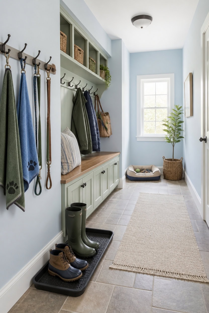 bright washable mudroom dog station
