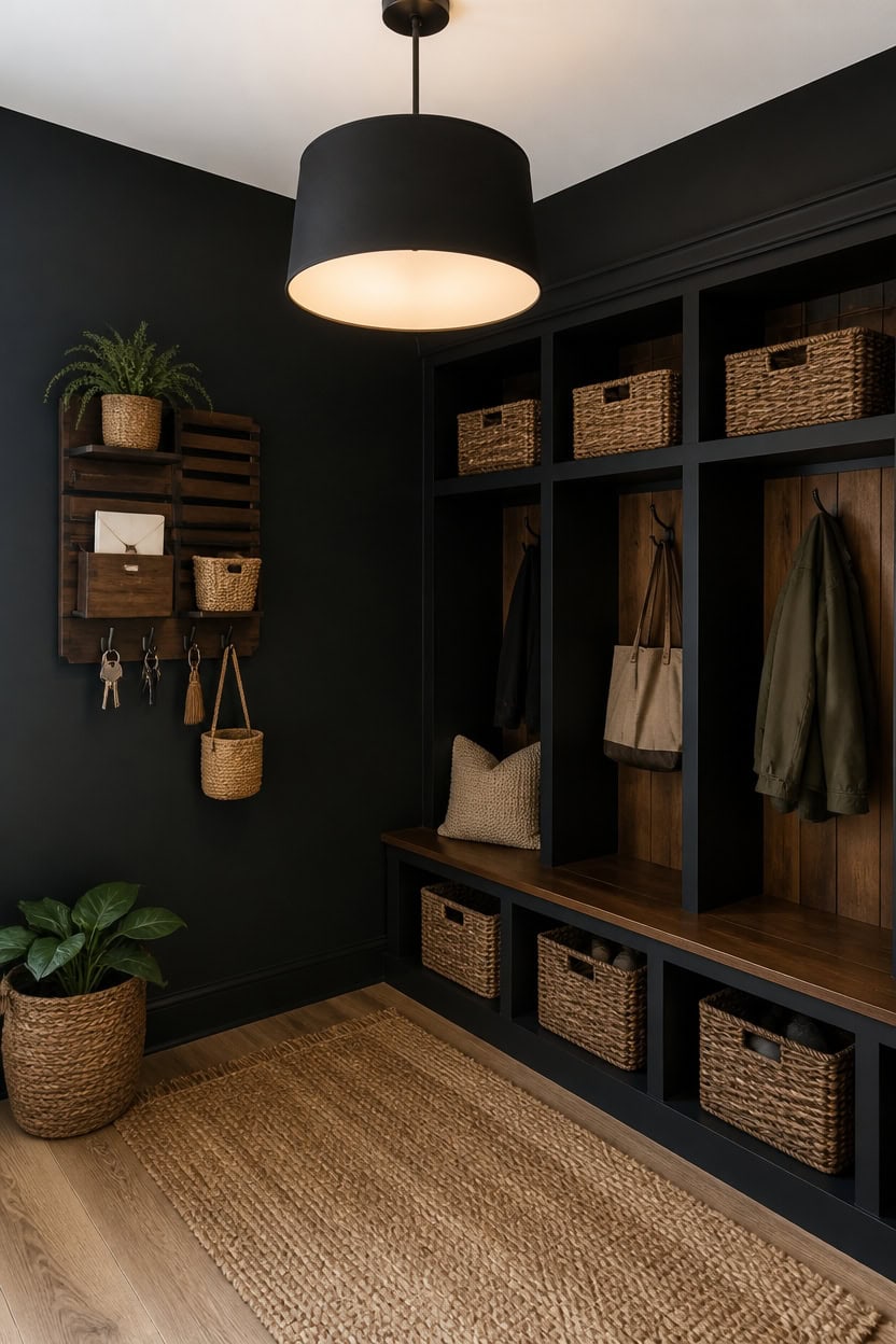 budget friendly black mudroom makeover