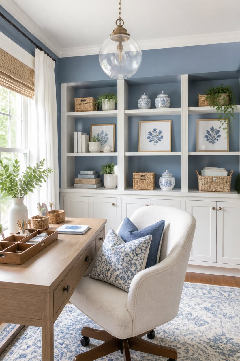 budget friendly blue white office