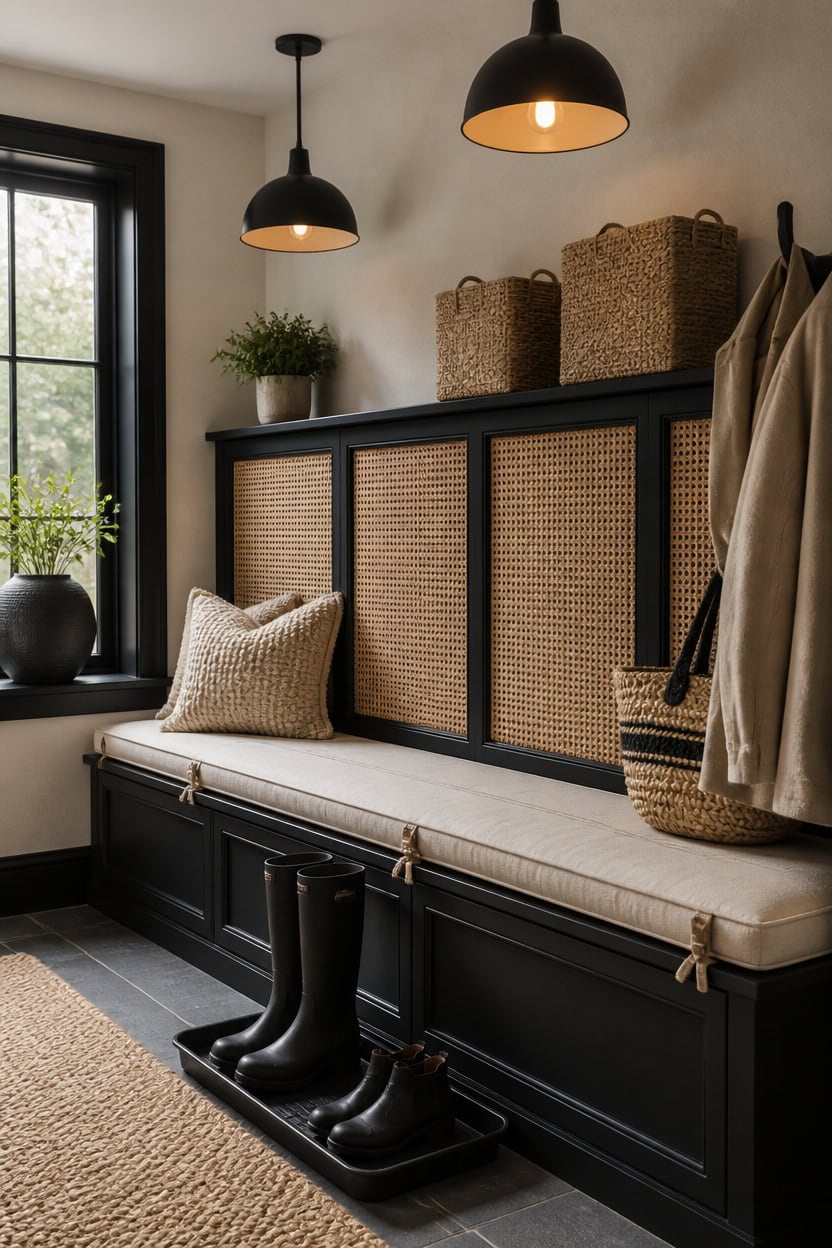 built in black bench nook