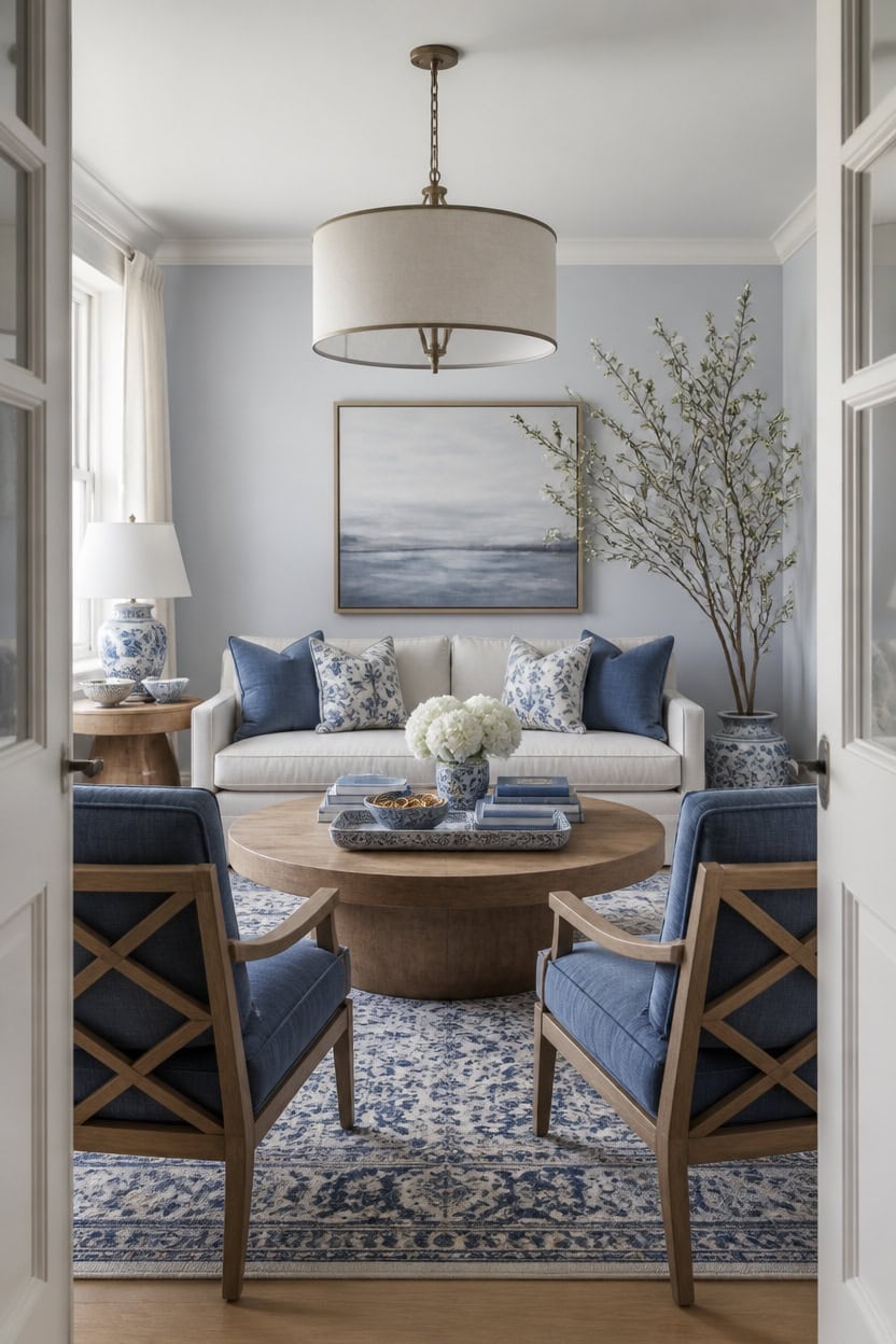 calm blue gray layered vignette