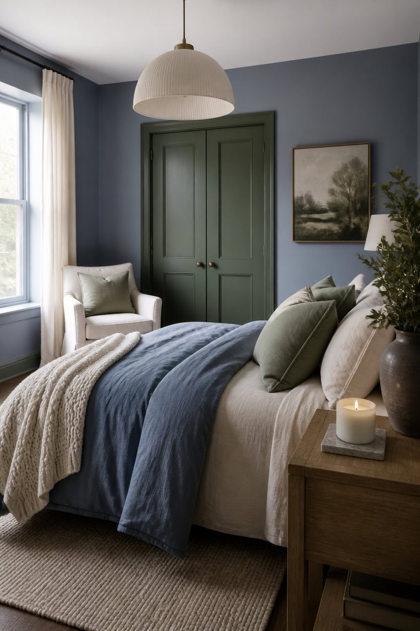 calm blue green bedside vignette