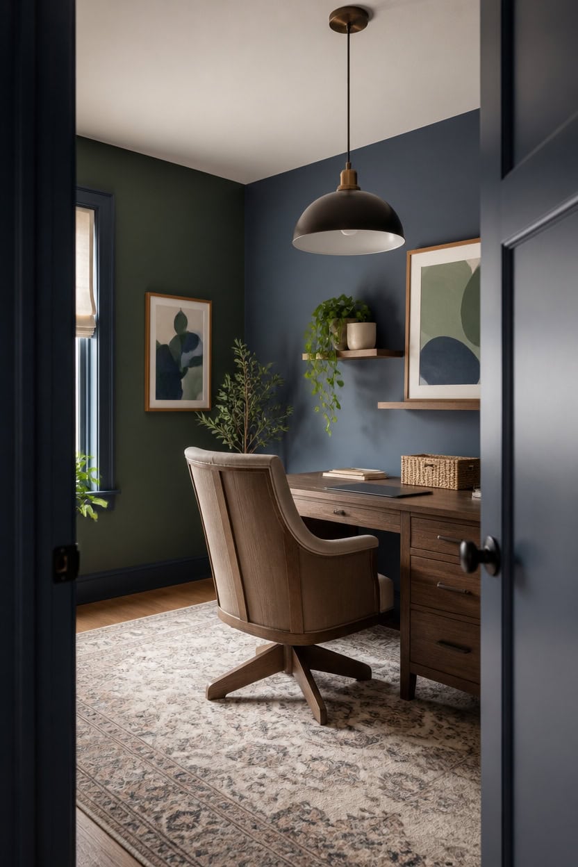 calm blue green botanical workspace