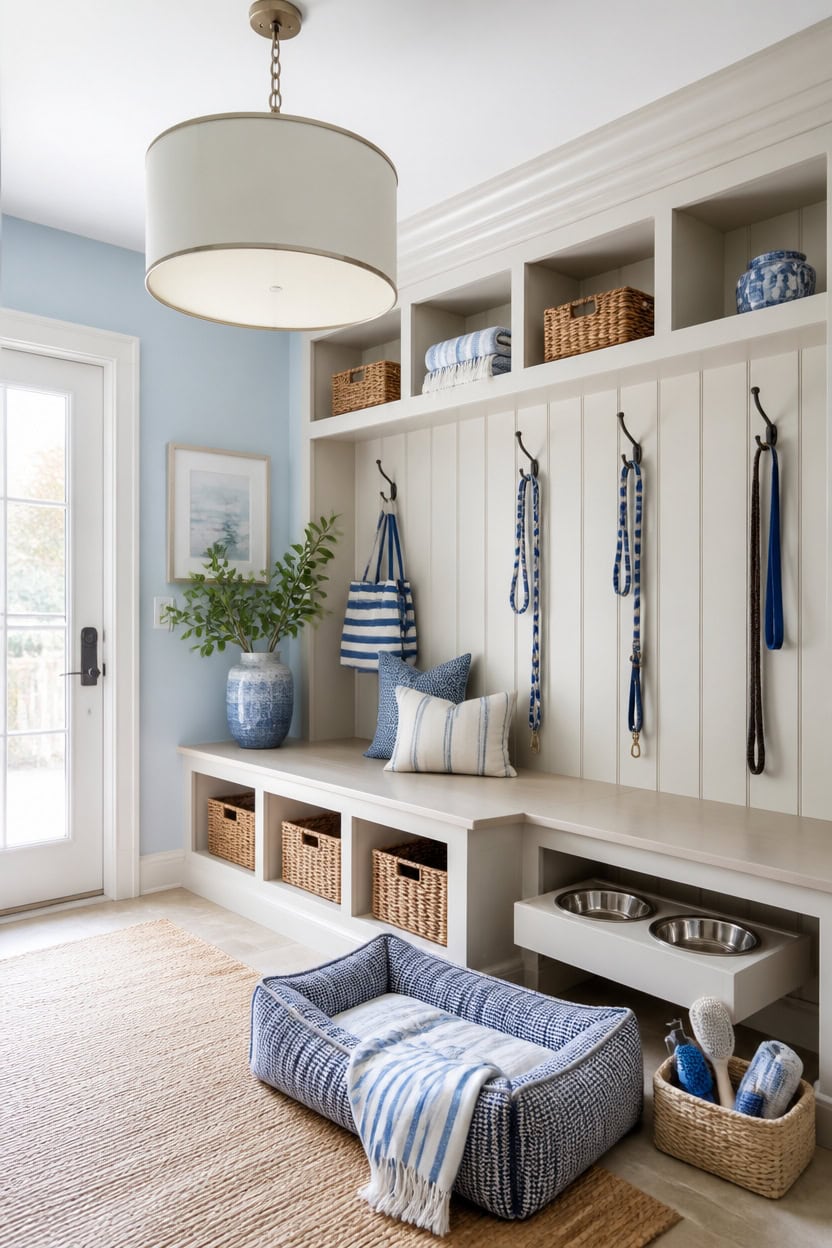 calm blue white pet corner
