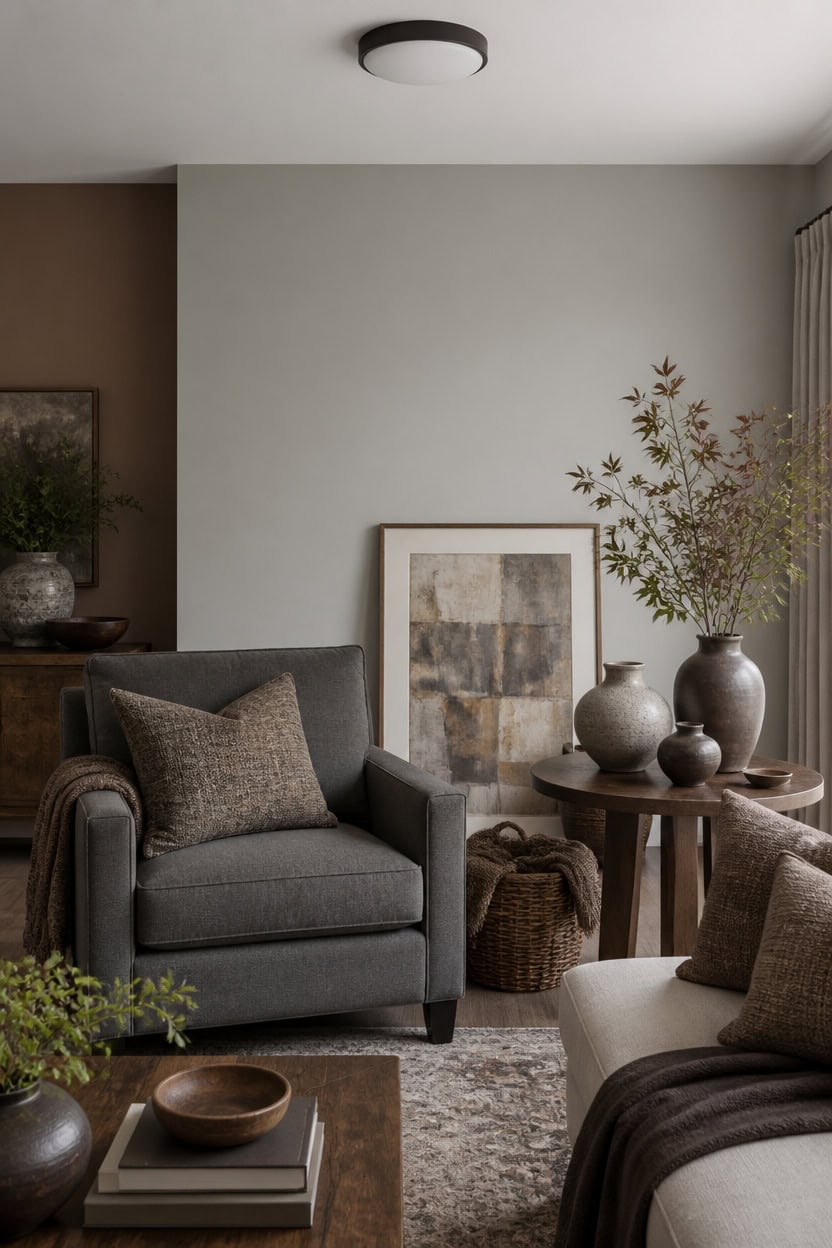 calm curated gray brown vignette