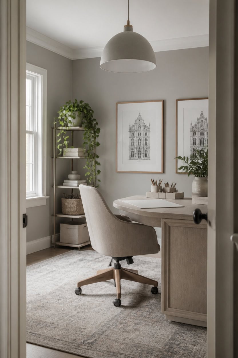 calm gray office with warmth