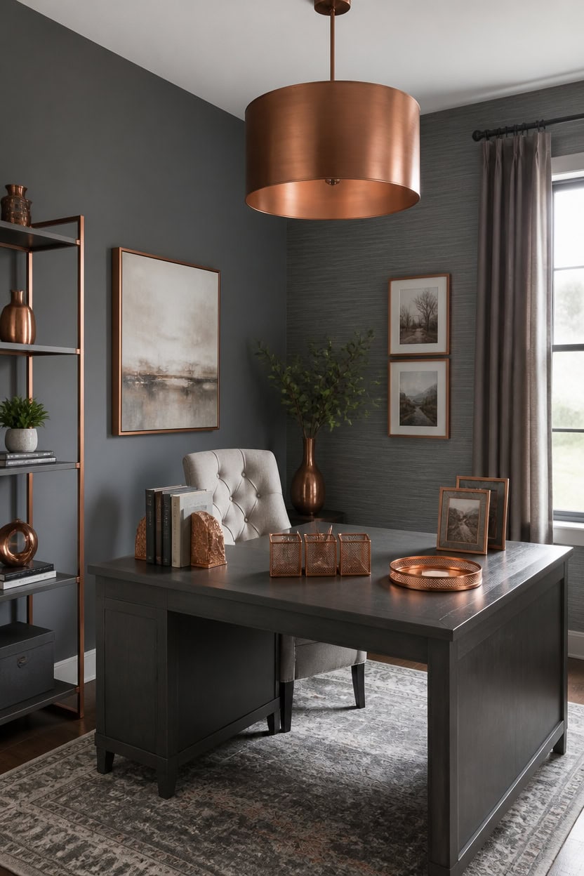 calm grays spotlight warm copper