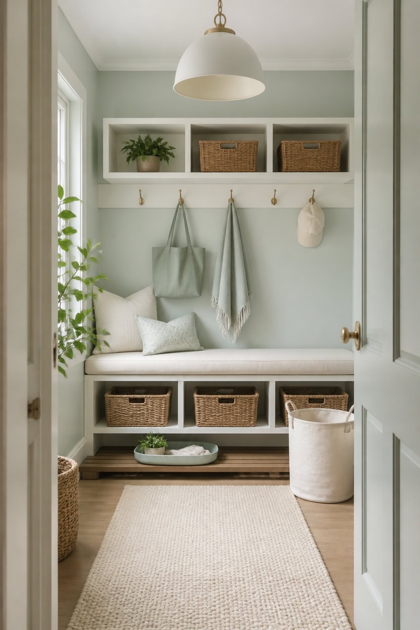calm mint mudroom organization
