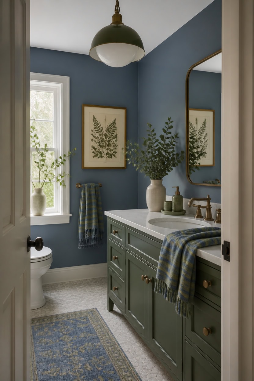 calming blue green bathroom vignette