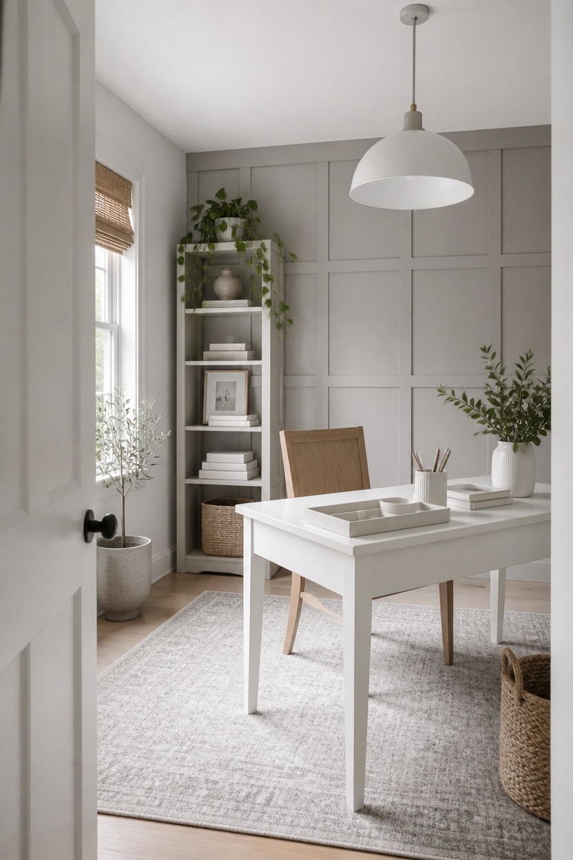 calming cool gray workspace