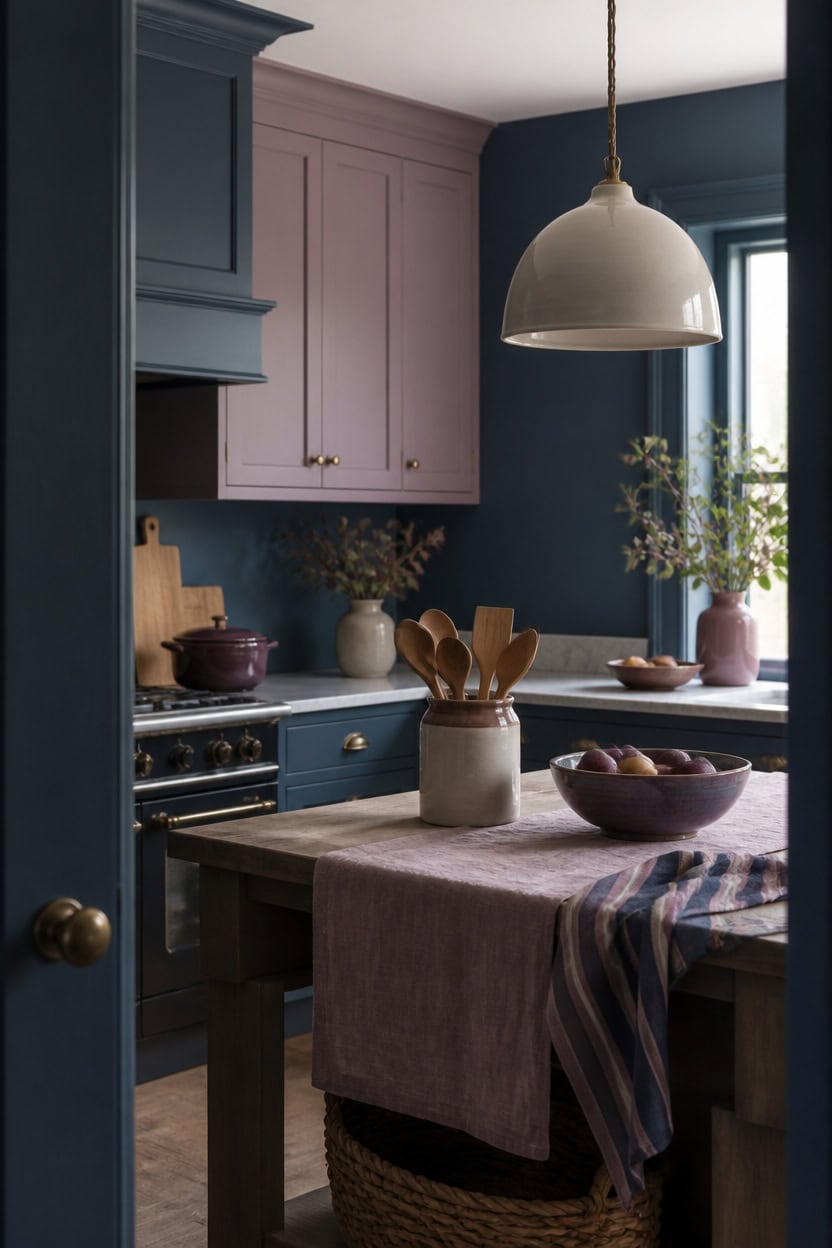 calming deep blue mauve kitchen