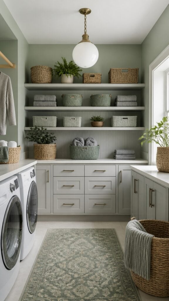 Why Light Green and Gray Laundry Rooms Feel Like a Room Worth Being In