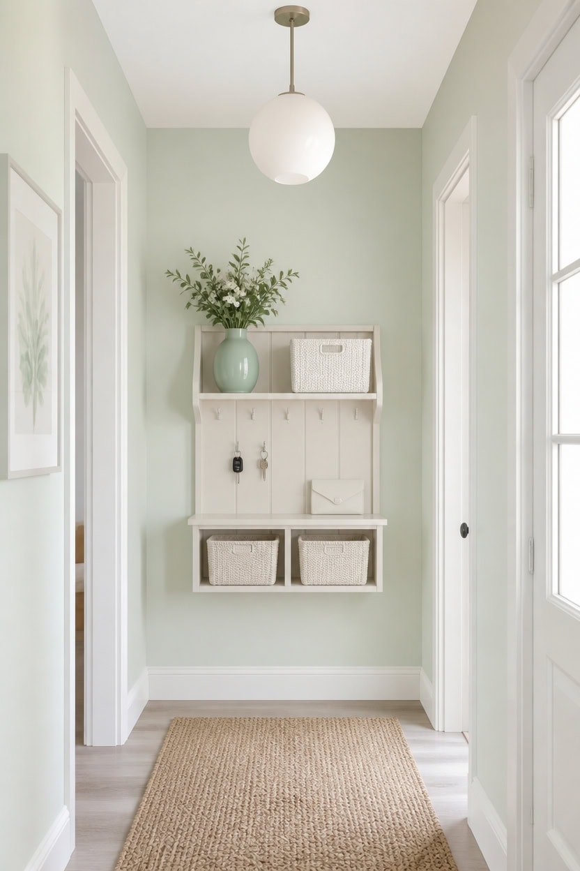 calming mint painted hallway
